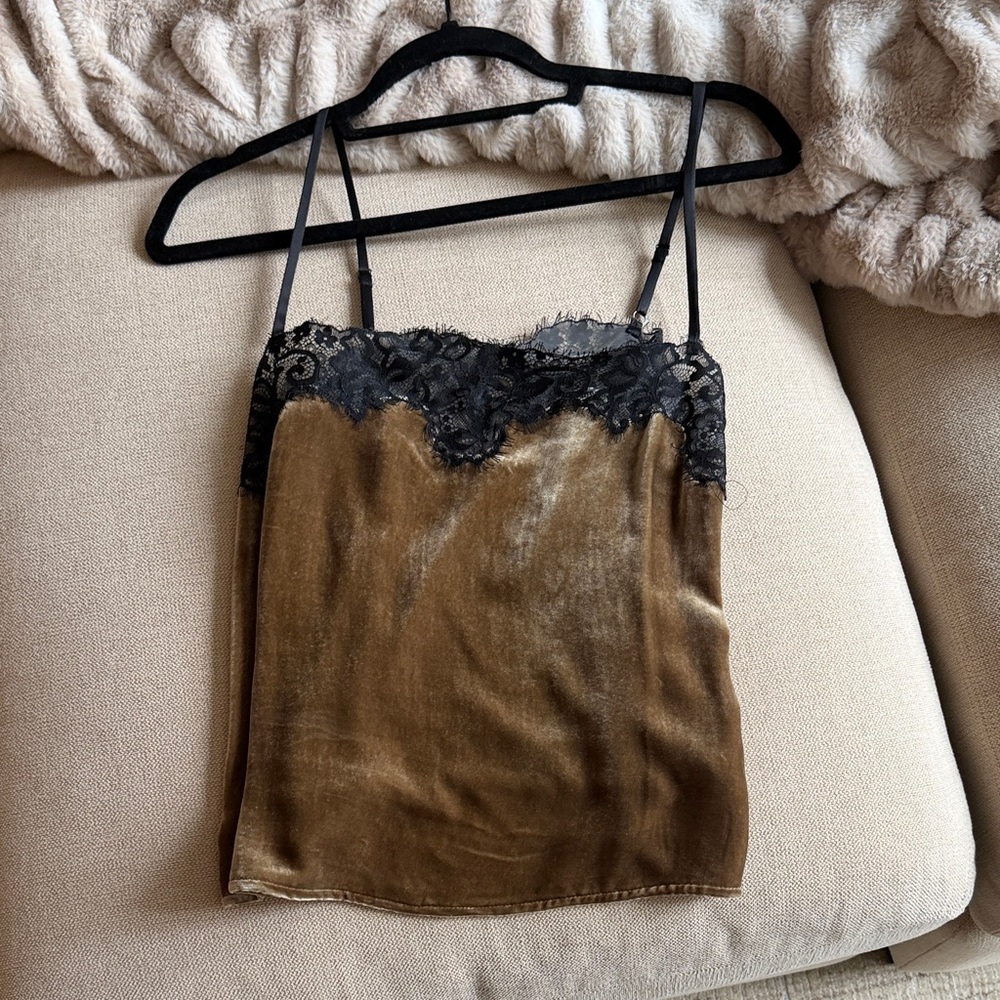 Reformation Velvet Camisole with Black Lace Trim